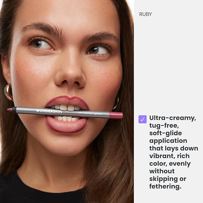 Wonderskin Lipliner Pencil - 360 Contour Lipliner, Long Lasting, Sharpenable, Waterproof and Transfer-Proof Nude Lip Liner Pencil (Ruby)