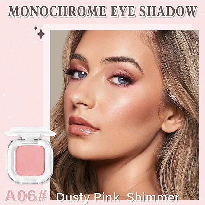 Pink Shimmer Single Eyeshadow Makeup Powder Palette,High Pigment Blendable Formula Eye Make-up for Women,Neutral Eye Shadow,sombras para ojos,Longwear Waterproof,Vegan & Cruelty-Free,Eyeshadow Gift