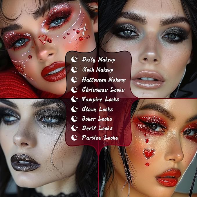 UCANBE 2pcs Halloween Eyeshadow Palette Makeup Set, Black Red Colors Shimmer Matte Metallic Smokey Dark Eye Shadow Pallet with Soft Brush Kit, Goth Eye Make Up for Costume Joker Clown Vampire