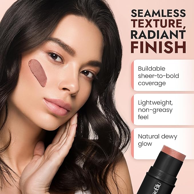 BaeBlu - Organic Blush Tube, Sangria - 100% Natural Vegan Cream Blush Sticks, Multi-Use Bronzer, & Highlighter for Lips, Cheeks & Eyes, Buildable Shimmer, Gluten-Free, Paraben-Free, Made in USA