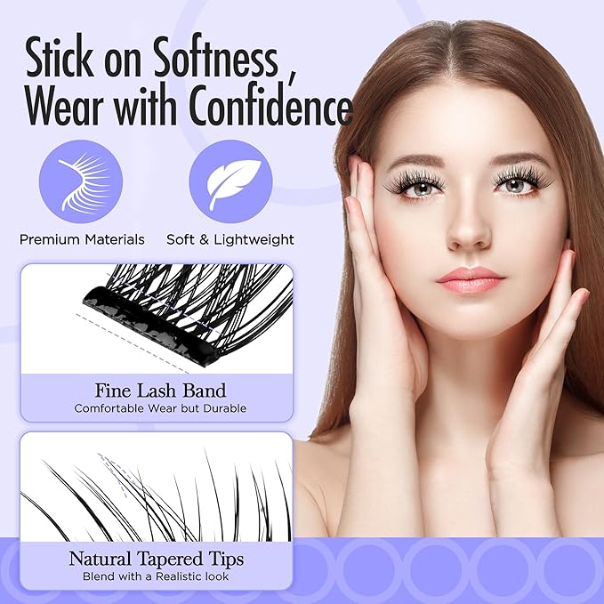 PopUp Self Adhesive Eyelashes Clusters, Press On Lashes Pre Glued Eyelash Extension Kit with Lash Tweezer,10-16mm No Glue No Remover Needed Self Adhesive Lashes Clusters AC01