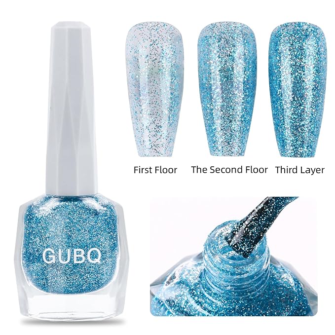 Major Dijit Quick Dry Nail Polish 12ml/0.41fl oz Glitter Blue Regular Nail Lacquer Fast Drying & Long Lasting Nail Polish Nail Art Effect for Nail Salon
