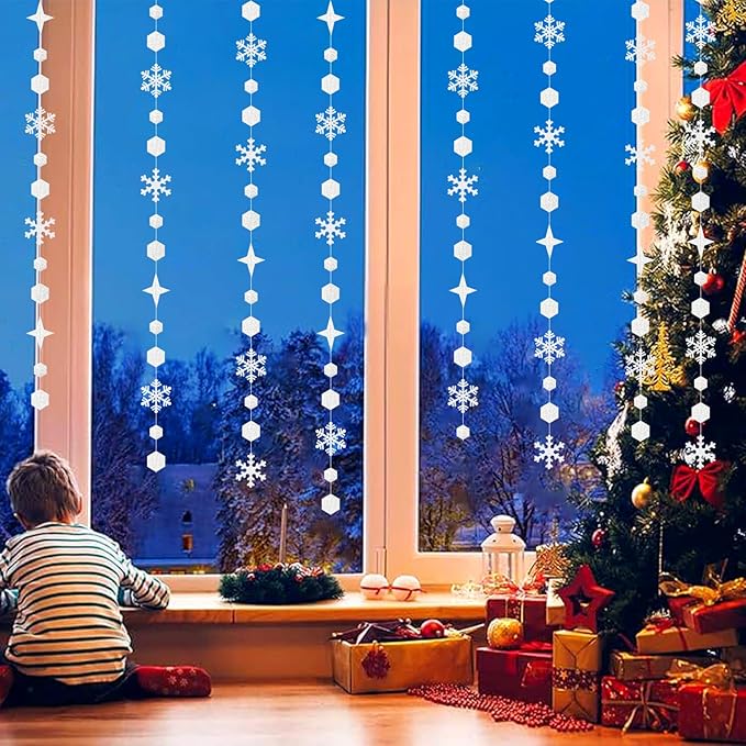 Snowflake-Snow White-Silver Christmas Party-Decorations Streamers - 52Ft White Winter Wonderland Frozen Hanging Paper Garland Banner,Birthday Wedding Baby Shower New Year Supplies Decor Hugtmr