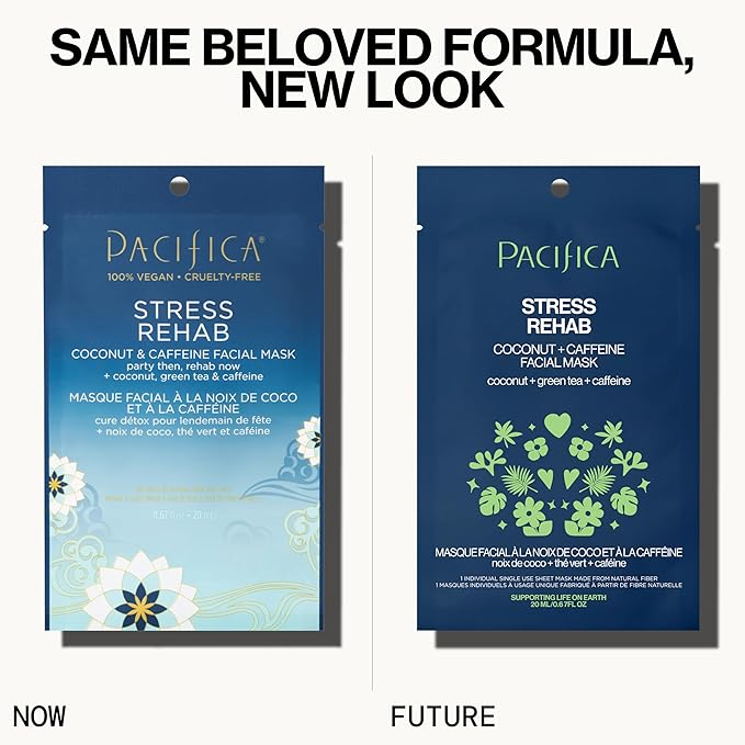 Pacifica Sheet Mask - Skin Rehab Coconut & Caffeine Facial Mask - Sheet Mask for Redness & Puffiness, Infused w/Green Tea, Turmeric & Hyaluronic Acid, Vegan & Cruelty-Free Skincare