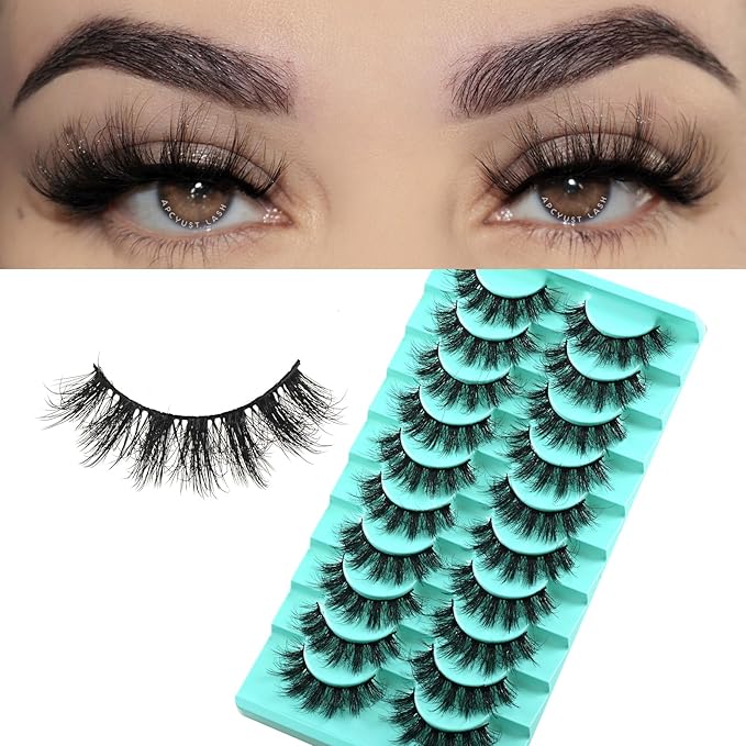 Wispy Lashes Natural Mink Eyelashes Fluffy Lash Strips Doll Eye Faux Mink Eyelash 17 mm Strip Lashes Pack Natural Look Thick Volume Wispies Pestañas Postizas Naturales Set with Soft Band