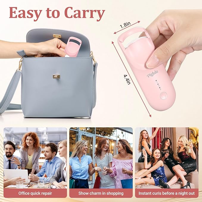 Heated Eyelash Curler, Mini Electric Eyelash Curler for Women with 5s Fast Heating & 24H Long-Lasting Curl, 2-Level Temp Control, Anti-Burn Silicone Pad, Portable Type-C Charging