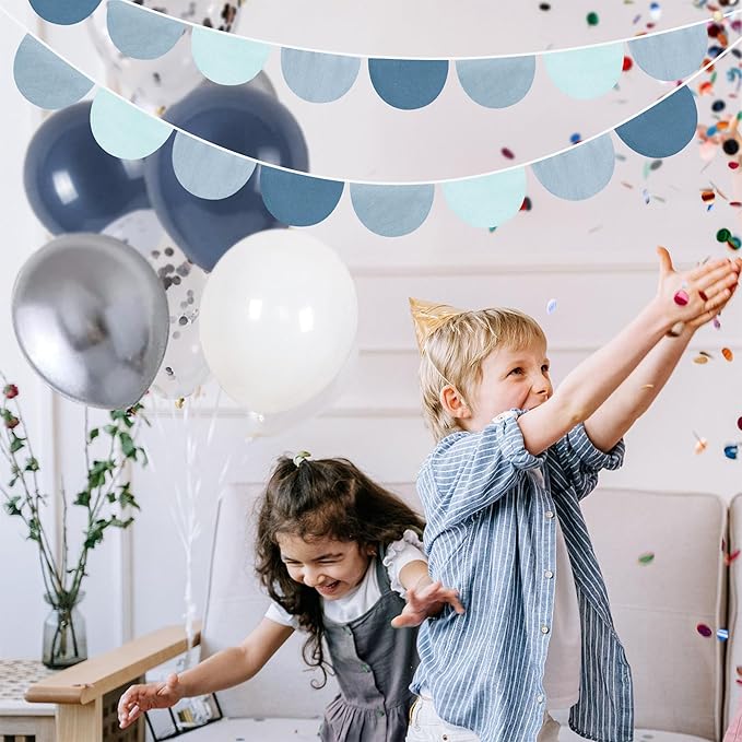 2 Sets of Deep Blue Half Round Banner 16Pcs Nursery Garland Flags Royal Fabric Semicircle Bunting Streamers for Baby Room Decor Kids Nautical Birthday Baby Shower Boho Wedding Event Party Decorations