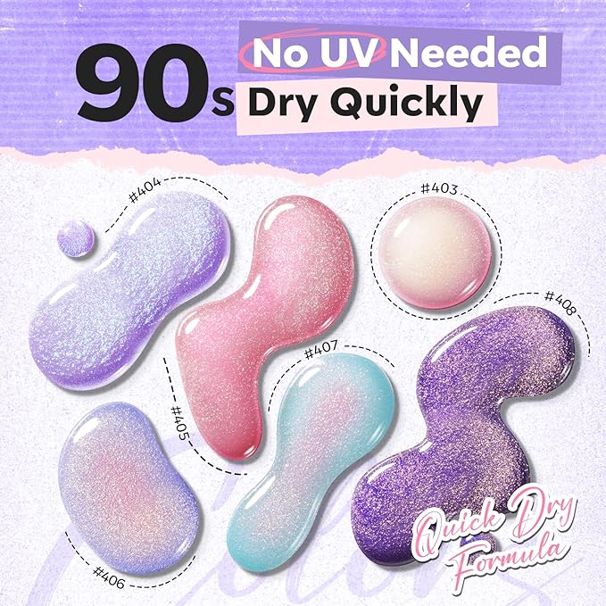 modelones Nail Polish Set, 6 Colors Charm Pink Blue Gold Purple Green Shimmer & Holographic Quick Dry Non Toxic Nail Polish Kit Salon Home DIY Manicure Kit Gift For Women Girl