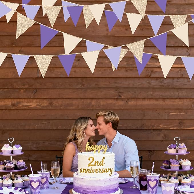 30 Ft Purple Lavender Beige Champagne Gold Party Decorations Pennant Banner Flag Hanging Paper Triangle Bunting for Baby Shower Birthday Bridal Shower Wedding Engagement Lilac Violet Party Supplies