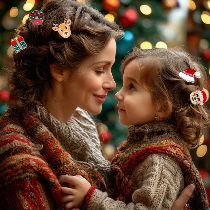 12 Pcs Christmas Hair Claw Clips Santa、Claus、Xmas Tree、House、Elk and Hat Design Small Claw Clips Strong Hold Jaw Clip Mini Hair Clips for Women Girls Hair Accessories