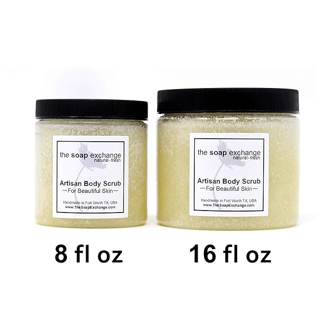 The Soap Exchange Sugar Body Scrub - Black Tux Scent - Hand Crafted 8 fl oz / 240 ml Natural Artisan Skin Care, Shea Butter, Exfoliate, Moisturize, & Protect. Made in the USA.