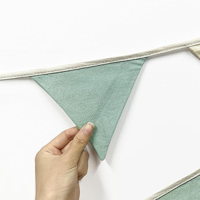 2 Sets of Blue Green Nursery Garland 24Pcs Green Blue Fabric Linen Pennant Banner Flags Triangle Streamers for Baby Playroom Decor Boys Nautical Birthday Hole in One Baby Shower Party Decorations