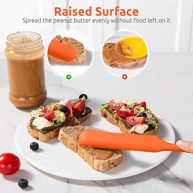 U-Taste Skinny Silicone Jar Spatula: 600ºF Heat-Resistant Food-Grade 10in Long Narrow Sourdough Stirring Stick, Seamless Flexible Peanut Butter Spreader for Scraping Icing Bread Cream, Jam (Orange)