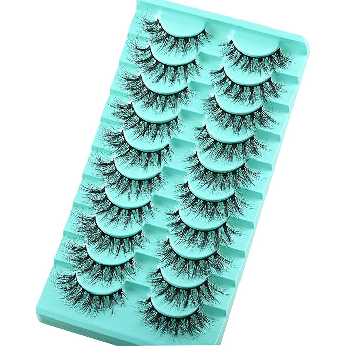 Wispy Lashes Natural Eyelashes Mink Lash Strips Natural Look Demi Wispies False Strip Lashes Pack 10 Pairs Short Fluffy Eyelash Set for Almond and Hooded Eyes