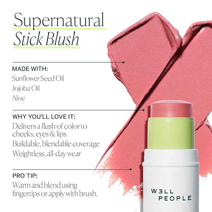 Well People Supernatural Stick Multi-Use Blush, Creamy, Hydrating Blush Stick For A Pop Of Color, Use For Cheeks & Lips, Vegan & Cruelty-free, Peach