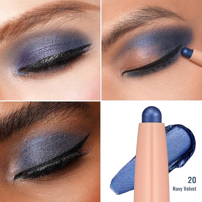 Oulac Waterproof Eye Shadow Stick Smooth and Long Lasting, Shimmering Glitter Finish, Blendable Eyes Makeup, Vegan & Cruelty-Free 1.25g, 20 Navy Velvet