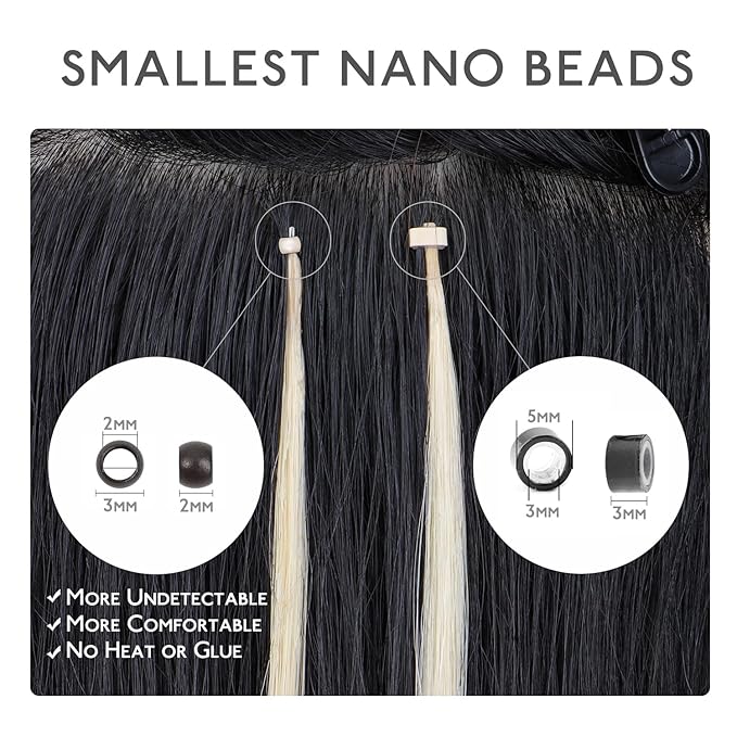WENNALIFE Nano Bead Hair Extensions, 50g 100s 16 Inch Chocolate Brown Real Human Hair for Women Invisible Nano Ring Remy Hair Extensiones De Cabello Humano Fusion Installation