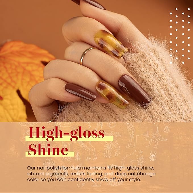 Beetles Fall Gel Nail Polish Set 6 Colors Caramel Chocolate Coffee Mocha Yellow Gold Glitter Brown Gel Polish Kit Soak Off UV LED Cured Nail Art Gifts for Women Caramel Swirl