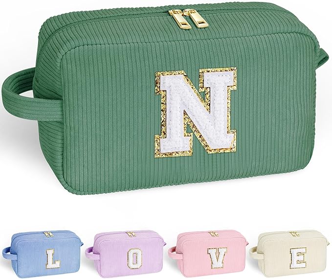 YOOLIFE Wedding Bridesmaid Gifts - Small Cute Make Up Bag Skincare Bag Preppy Makeup Bag Mom Teacher Gifts for Women Sister Daughter Girlfriend Her Birthday Gifts for Girl Her Womens Gift Letter N