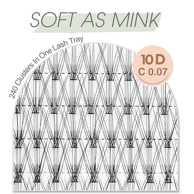 10D Lash Clusters, Individual Lashes, 240 Pcs Individual Lash Extensions, Volume Soft Lightweight Reusable DIY Eyelash Extensions, Thickness 0.07mm C Curl False Eyelashes 12/13/14/15/16mm