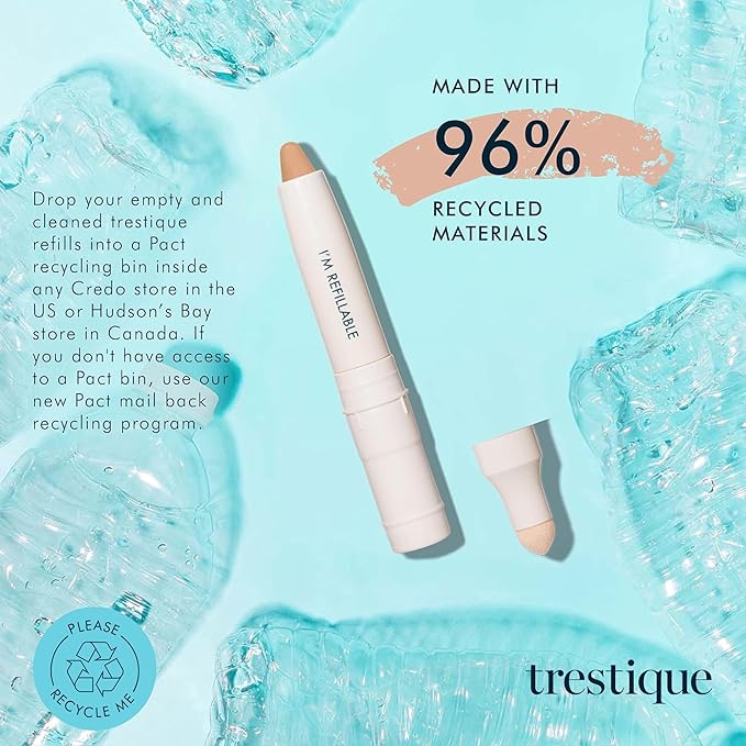 Trestique Concealer Crayon, Refillable Under Eye Concealer With Built-In Blending Sponge, Sustainable Clean Beauty Makeup