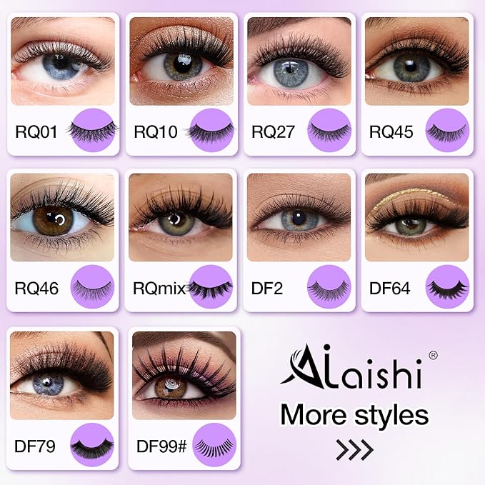 Wispy False Eyelashes Kit With Bond, Seal and Tweezer, 7 Pairs Natural Look Fake Cat Eye Lashes Strips Thin Band Extensions Waterproof Easy Eyelashes for Beginners RQ46