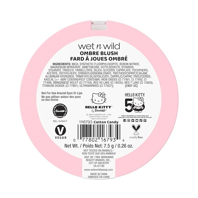wet n wild Hello Kitty Ombre Blush, Buildable, Blendable Customizable Color, New Gradient Formula, Cruelty-Free & Vegan - Cotton Candy