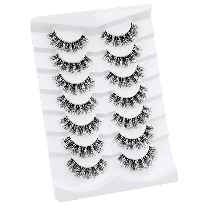 3D Clear Band False EyeLashes Natural Look Cat Eye Wispy Fake lashes Short Supernatural Cross Soft Reusable Lashes 7 Pairs-Happy Heartbeat(No.202)