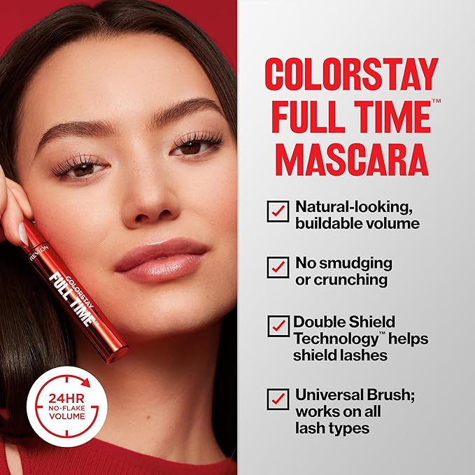 Revlon ColorStay Full Time Waterproof Mascara, Volumizing Eye Makeup, 24 Hour Wear, Smudge-Proof, Flake-Proof, 411 Blackest Black, Waterproof