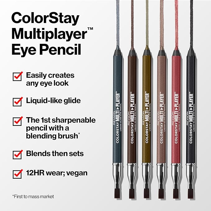 REVLON ColorStay Multiplayer Liquid-Glide Eye Pencil, Multi-Use Makeup With Blending Brush, Blends Then Sets, Creamy Texture, Waterproof, Smudge-proof, Longwearing, 402 High Stakes, 0.03 Oz