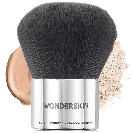 Wonderskin Kabuki Brush - Round Top Bronzer Brush for Face & Body - Ultra-Soft Bristles for Liquid, Pressed, Loose Foundation or Setting Powder Makeup