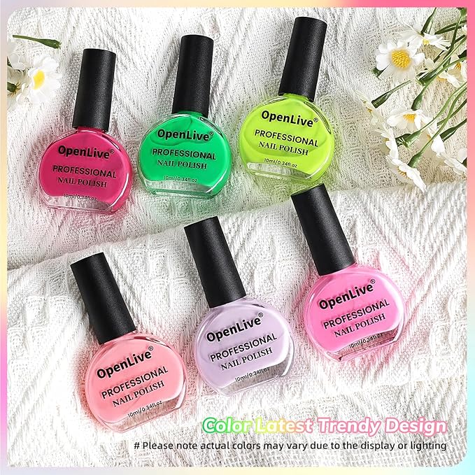 10ml Nail Polish Set 6 Colors Green Color Rose Red Light Pink Yellow All Seasons Neutral Color Quick Dry Nail Polish Set for Women Salon DIY Nail Art