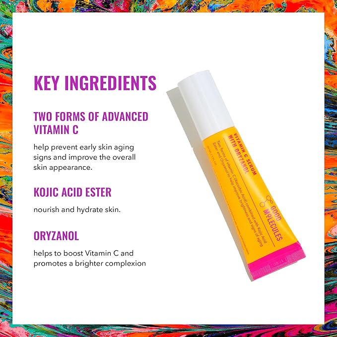 Good Molecules Vitamin C Serum with Oryzanol - Face Serum to Promote Even Skin Tone, Anti-Aging, and Brightening - Skin Care for Face
