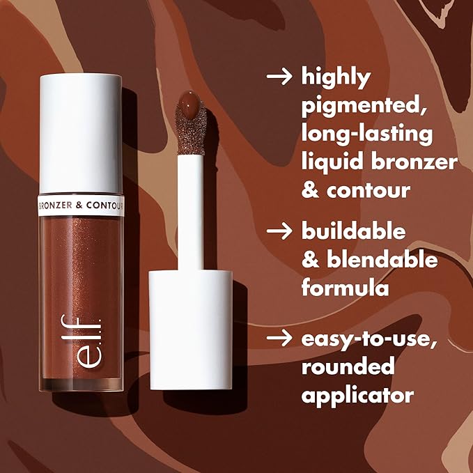 e.l.f. Camo Liquid Bronzer & Contour, Silky Highly Pigmented Formula, Creates a Long-Lasting Bronzed Glow & Natural Look, Vegan & Cruelty-Free, 5.5 Medium/Tan