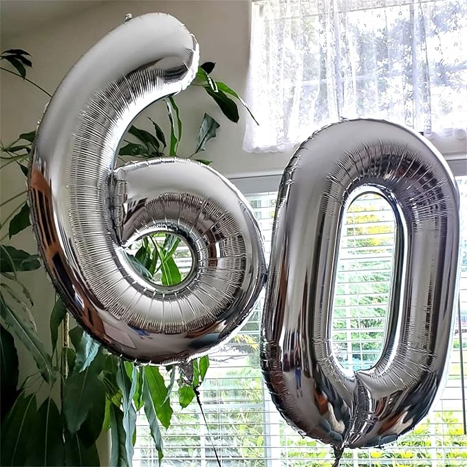 40" Silver Number 6 Balloon for Girls Boys, Large Self Inflating Helium Foil Number Balloons Set 0-9 for Women Men 6th 16th 60th Birthday Anniversary Wedding New Year Party Decorations Supplies