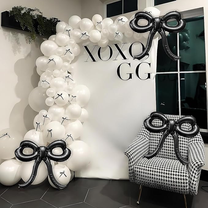 4 Pcs Bow Birthday Decorations Black Bow Balloons Bow Party Decorations Giant Foil Balloon for Girl Women Baby Shower Bridal Engagement Wedding Decor Bachelorette Party Supplies