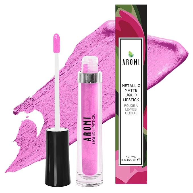 Aromi Light Pink Metallic Liquid Lipstick | Baby Pink Lip Color for Women with Shimmery Finish, Long Lasting, Waterproof, Vegan (Pink Frosting)