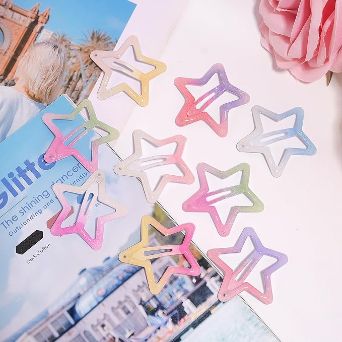 Star Hair Clips Snap Hair Barrettes Non Slip Star Hair Accessories Gradient Colors Metal Hair Clips for Girls Women - 22 PCS