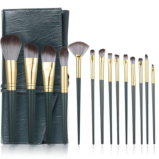 14 PCS Makeup Brushes Set Professional, Comfortable To Hold And Easy To Use. Eyeshadow, Blush, Powder, Foundation, Blending, Full Face Make up Brushes Set With Makeup Brushes Holder. Leather Packaging
