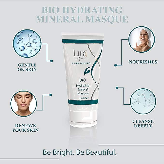 Lira Clinical BIO Hydrating Mineral Masque - Intense Nourishing Mineral Facial Mask with Hyaluronic Acid, Vitamin C & Green Tea - Anti-acne, Anti-Aging For All Skin Types - 2 fl oz