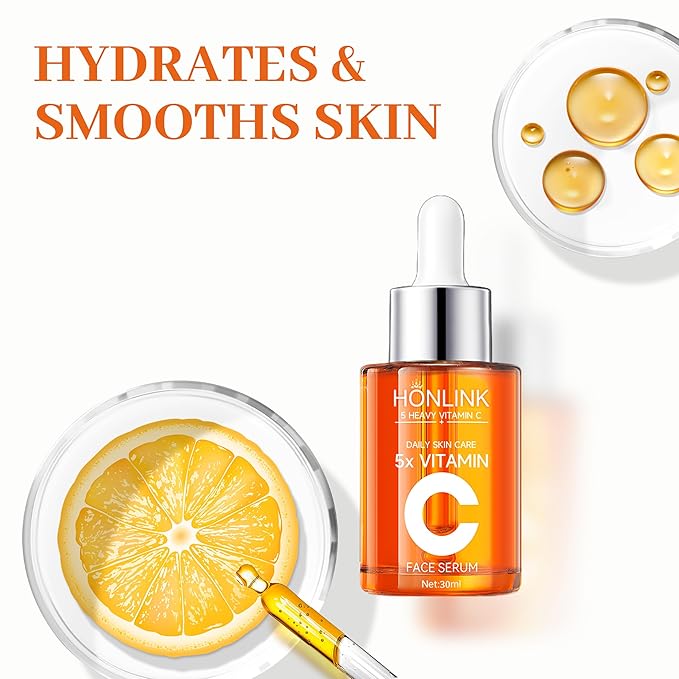 Vitamin C Gloss Serum,HONLINK Face Essence - Stabilized Complex with Hyaluronic Acid & Centella Dull Facial Skin,Uneven Tone,Fine Lines,Pores, Dry Skin,TK Popular Skincare,Unique Gift for Women
