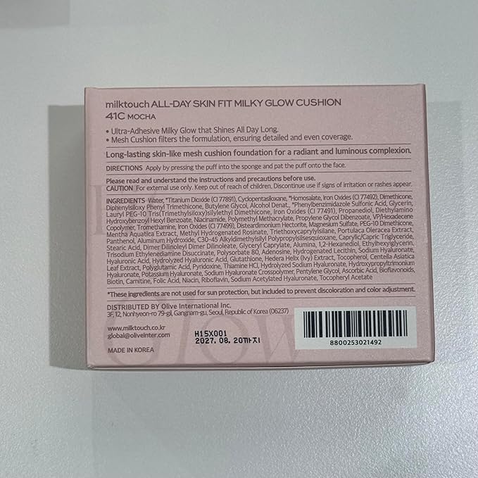 milktouch Cushion Foundation, 24H Flawless Skin, Radiant Shine, No Oxidation, Long-Lasting, Non-Creasing, 60% Hydrating Skincare Infused Korean Foundation, Valentines Gifts (41C Mocha)