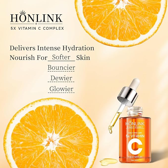 Vitamin C Gloss Serum,HONLINK Face Essence - Stabilized Complex with Hyaluronic Acid & Centella Dull Facial Skin,Uneven Tone,Fine Lines,Pores, Dry Skin,TK Popular Skincare,Unique Gift for Women