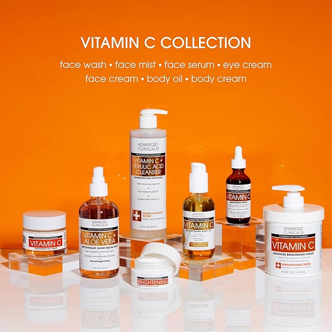Advanced Clinicals Brightening Vitamin C Serum For Face With Glycolic Acid + Lactic Acid | Vitamin C Eye Serum Face Moisturizer For Improving Look Of Dark Spots & Uneven Complexion, 1.75 Fl Oz