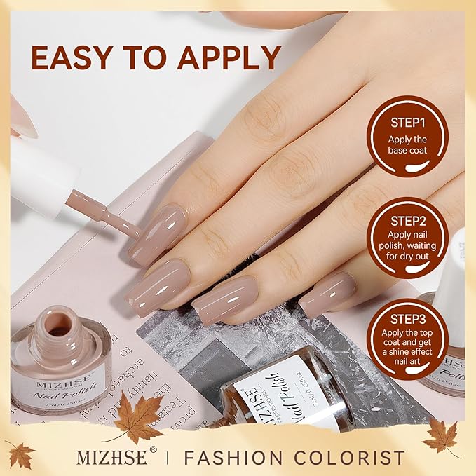 MIZHSE Brown Nail Polish Set - 6 Colors Nude White Glitter Winter Collection Quick Dry DIY Nail Art Salon Gift For Women