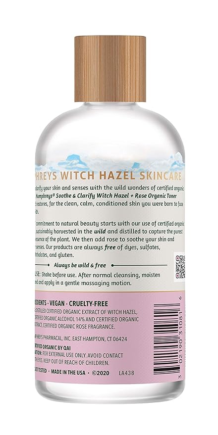 Humphreys Witch Hazel Refining Toner | Wild Harvested Witch Hazel & Rose | USDA Organic | Natural | Soothing & Clarifying | 8 Fl Oz