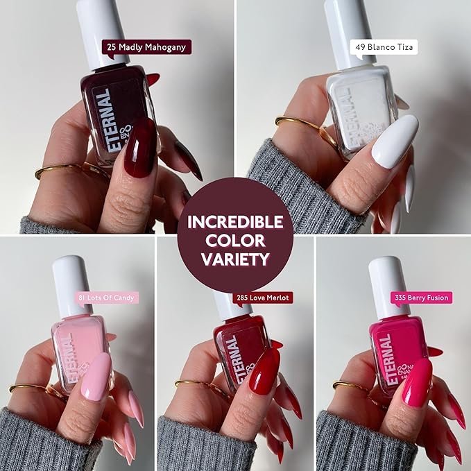 Eternal Red Nail Polish Set for Women (ROSE ALL DAY) - Pink Nail Polish Set for Girls - Long Lasting & Quick White Nail Polish for Home DIY Manicure & Pedicure - Made in USA, 13.5mL (Set of 5)