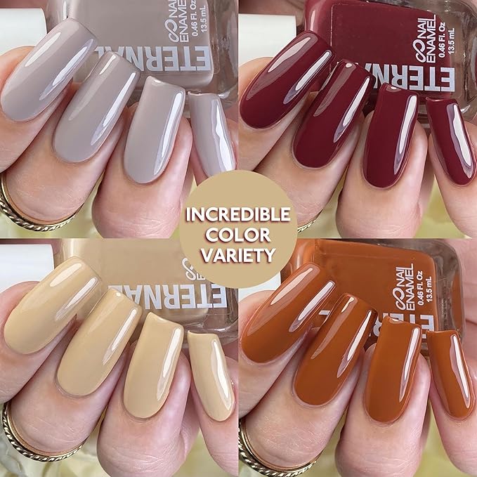 Eternal Nail Polish Set for Women (SIGNORINI) - Nail Polish Set for Girls - Long Lasting & Quick Dry Non Toxic Nail Polish Kit for Home DIY Manicure & Pedicure - Made in USA, 13.5mL (Set of 4)