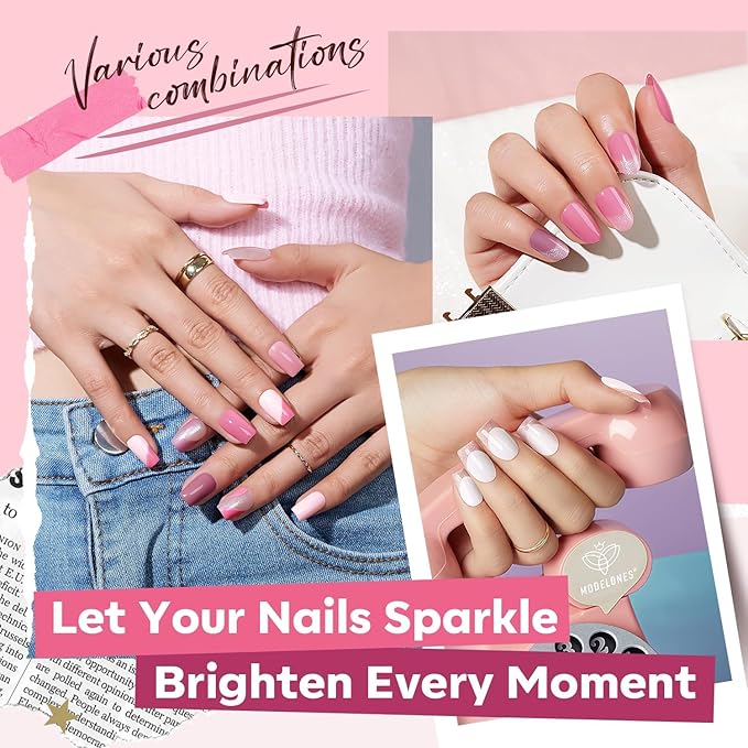 modelones Nail Polish Set 12 Colors Nude Pink Quick Dry Mini Nail Lacquer Kit, Neutral Shimmer White Glitter Finger Toe Nail Polish Bulk Manicure DIY Nail Art Salon Travel Home Gift for Women Girls