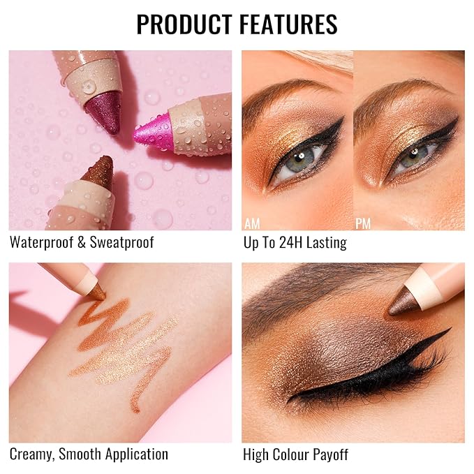 Oulac Black Eyeshadow Pencil - Waterproof Eye Shadow Stick Smooth and Long Lasting, Shimmering Glitter Finish, Blendable Eyes Makeup, Vegan Beauty 3.8g, (06) Text Me Black